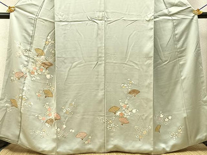 平和屋着物■訪問着　駒刺繍　扇面花文　金彩　正絹　逸品　BAAY3549hj