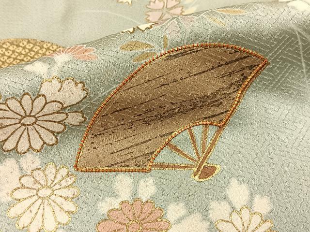 平和屋着物■訪問着　駒刺繍　扇面花文　金彩　正絹　逸品　BAAY3549hj