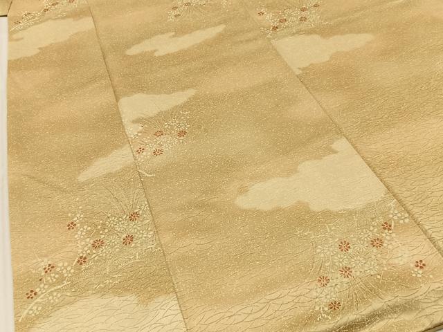 平和屋着物■上質な小紋　雲重ね草花文　正絹　逸品　BAAY3550hj