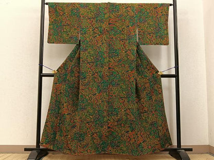 平和屋着物■上質な小紋　人物更紗花文　正絹　逸品　BAAY3559hj