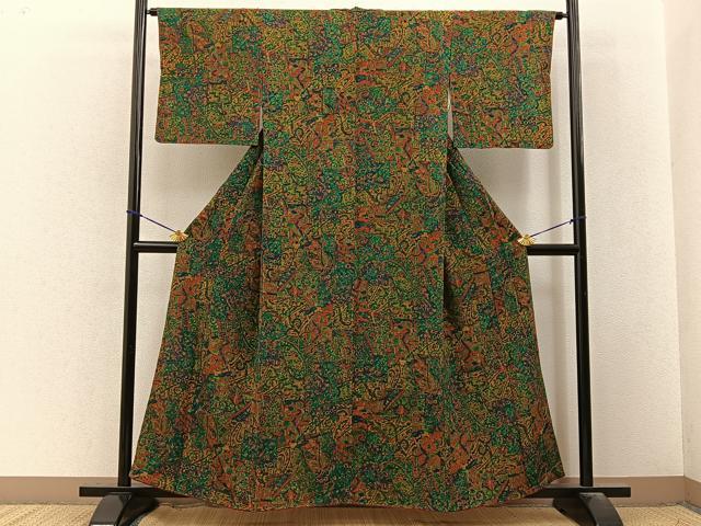 平和屋着物■上質な小紋　人物更紗花文　正絹　逸品　BAAY3559hj