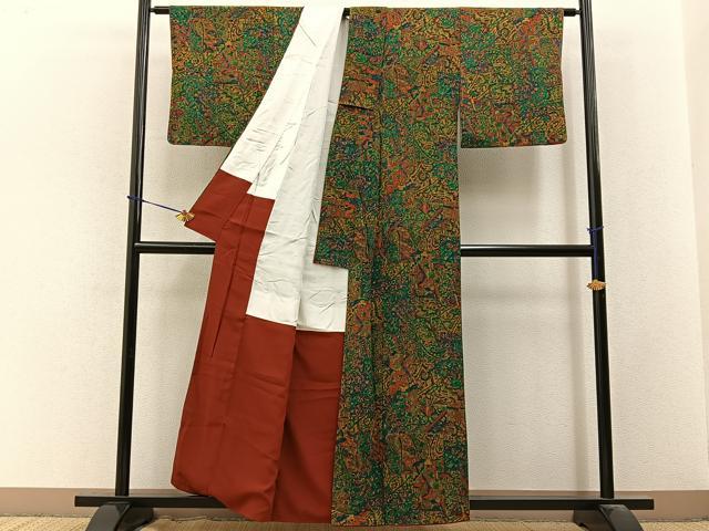 平和屋着物■上質な小紋　人物更紗花文　正絹　逸品　BAAY3559hj