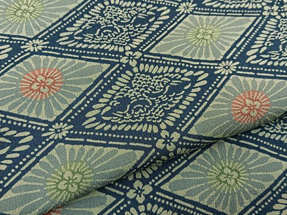 平和屋着物■上質な小紋　型染め　双鶴花菱文　お召縮緬　正絹　逸品　BAAY3565hj