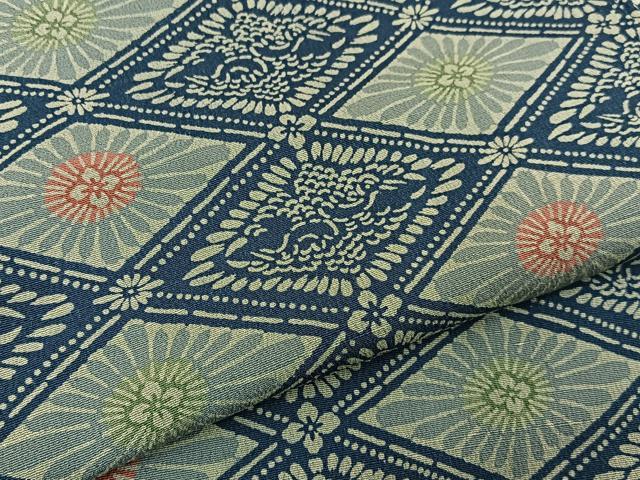 平和屋着物■上質な小紋　型染め　双鶴花菱文　お召縮緬　正絹　逸品　BAAY3565hj
