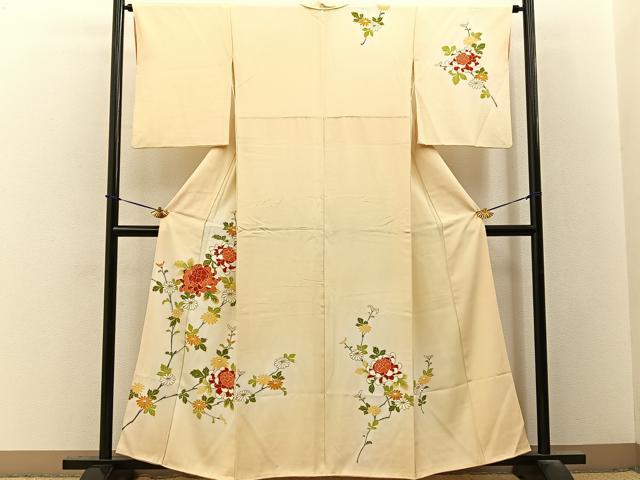 平和屋着物■訪問着　駒刺繍　菊　暈し染め　金彩　正絹　逸品　BAAY3571hj