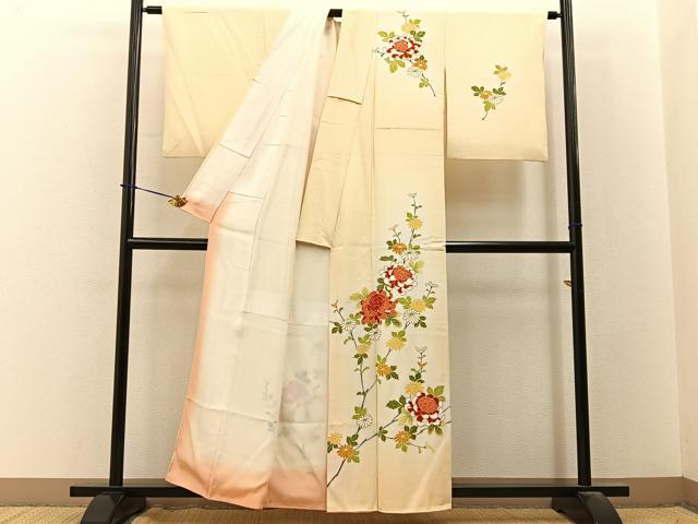 平和屋着物■訪問着　駒刺繍　菊　暈し染め　金彩　正絹　逸品　BAAY3571hj