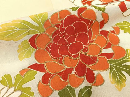 平和屋着物■訪問着　駒刺繍　菊　暈し染め　金彩　正絹　逸品　BAAY3571hj