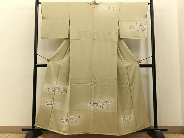 平和屋着物■訪問着　刺繍　人物風景文　暈し染め　正絹　逸品　BAAY3572hj