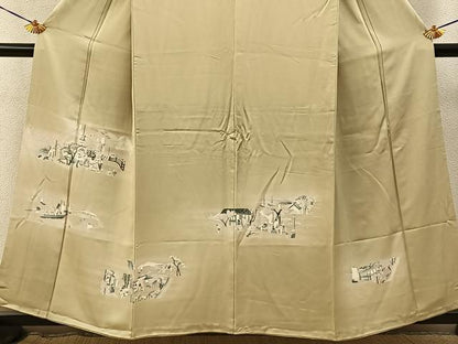 平和屋着物■訪問着　刺繍　人物風景文　暈し染め　正絹　逸品　BAAY3572hj