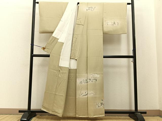 平和屋着物■訪問着　刺繍　人物風景文　暈し染め　正絹　逸品　BAAY3572hj