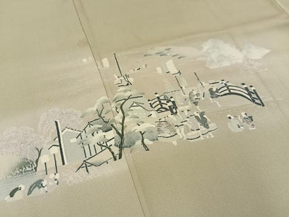 平和屋着物■訪問着　刺繍　人物風景文　暈し染め　正絹　逸品　BAAY3572hj