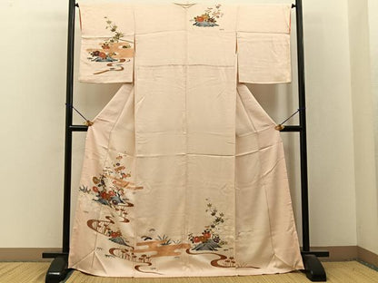 平和屋着物■訪問着　流水草花文　金彩　正絹　逸品　BAAY3575hj