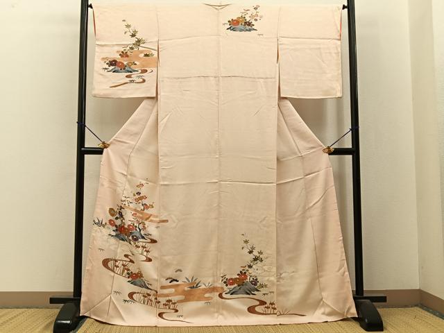 平和屋着物■訪問着　流水草花文　金彩　正絹　逸品　BAAY3575hj