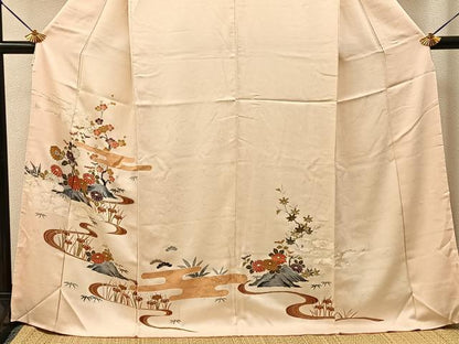 平和屋着物■訪問着　流水草花文　金彩　正絹　逸品　BAAY3575hj