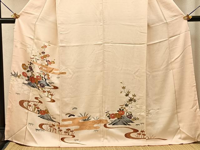 平和屋着物■訪問着　流水草花文　金彩　正絹　逸品　BAAY3575hj