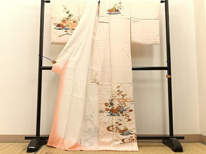 平和屋着物■訪問着　流水草花文　金彩　正絹　逸品　BAAY3575hj