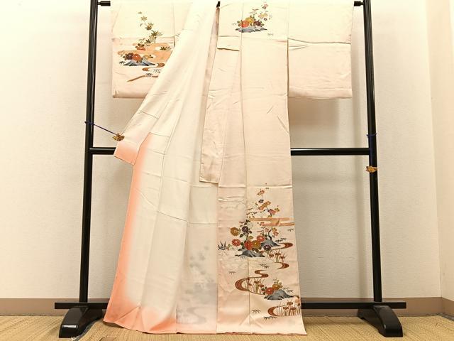 平和屋着物■訪問着　流水草花文　金彩　正絹　逸品　BAAY3575hj