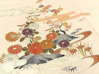 平和屋着物■訪問着　流水草花文　金彩　正絹　逸品　BAAY3575hj