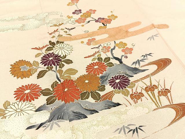 平和屋着物■訪問着　流水草花文　金彩　正絹　逸品　BAAY3575hj