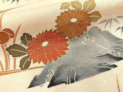 平和屋着物■訪問着　流水草花文　金彩　正絹　逸品　BAAY3575hj