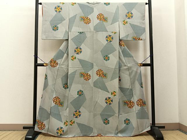 平和屋着物■上質な小紋　花絵皿　正絹　逸品　BAAY3576hj