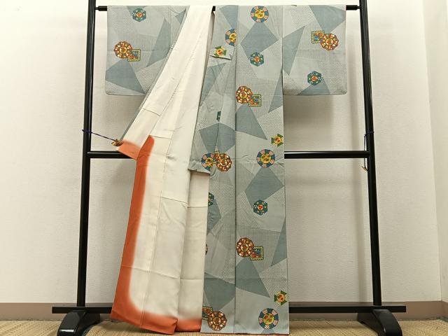 平和屋着物■上質な小紋　花絵皿　正絹　逸品　BAAY3576hj