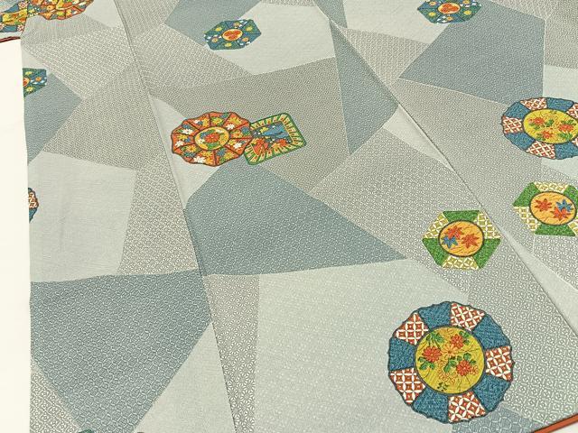 平和屋着物■上質な小紋　花絵皿　正絹　逸品　BAAY3576hj