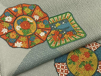 平和屋着物■上質な小紋　花絵皿　正絹　逸品　BAAY3576hj