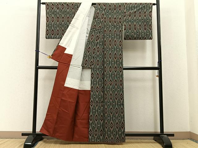平和屋着物■本場村山大島紬　立涌花菱文　正絹　逸品　BAAY3578hj