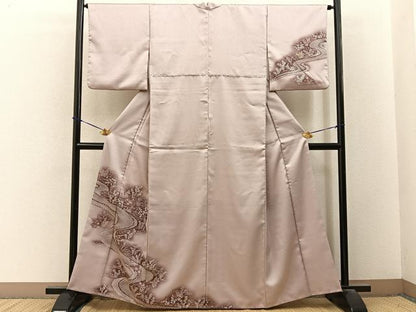 平和屋着物■訪問着　刺繍　流水秋草文　暈し染め　金彩　洗える着物　BAAY3586hj