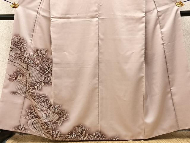 平和屋着物■訪問着　刺繍　流水秋草文　暈し染め　金彩　洗える着物　BAAY3586hj
