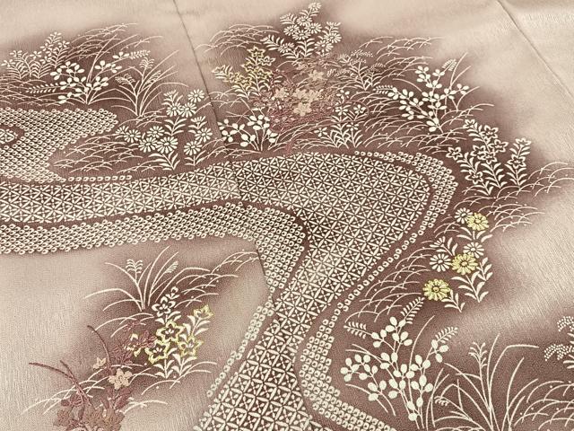 平和屋着物■訪問着　刺繍　流水秋草文　暈し染め　金彩　洗える着物　BAAY3586hj