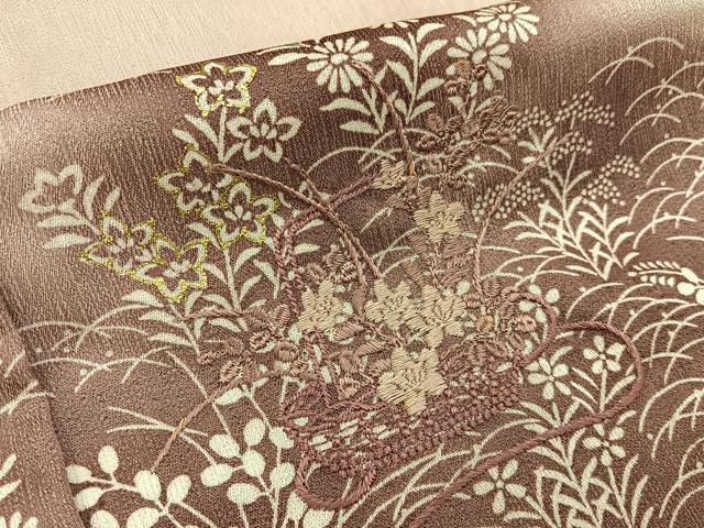 平和屋着物■訪問着　刺繍　流水秋草文　暈し染め　金彩　洗える着物　BAAY3586hj