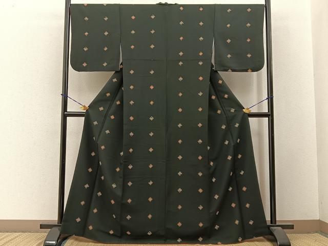 平和屋着物●撫松庵　小紋　成り物　黒地　洗える着物　BAAY3588hj