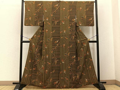 平和屋着物■小紋　橘　金彩　洗える着物　BAAY3592hj