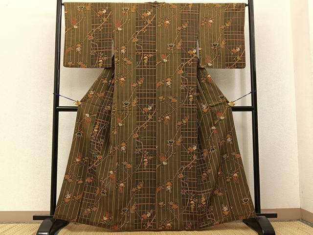 平和屋着物■小紋　橘　金彩　洗える着物　BAAY3592hj