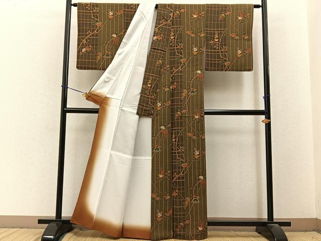 平和屋着物■小紋　橘　金彩　洗える着物　BAAY3592hj