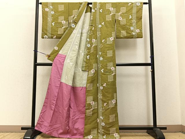 平和屋着物■小紋　胴抜き仕立て　撫子　源氏香　洗える着物　BAAY3596hj