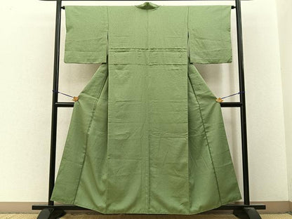 平和屋着物■色無地　背抜き仕立て　柳染色　洗える着物　BAAY3599hj
