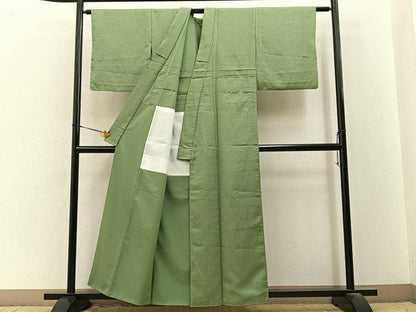 平和屋着物■色無地　背抜き仕立て　柳染色　洗える着物　BAAY3599hj