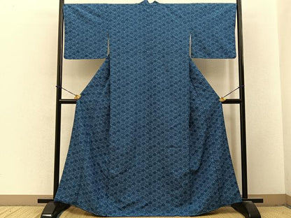 平和屋着物■小紋　型染め　菊唐草文　洗える着物　未使用　BAAY3602hj