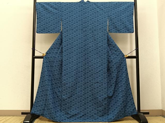 平和屋着物■小紋　型染め　菊唐草文　洗える着物　未使用　BAAY3602hj