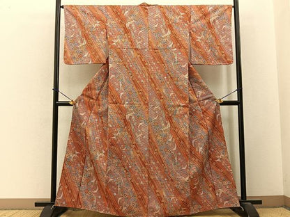 平和屋着物■小紋　飛鶴扇花文　洗える着物　未使用　BAAY3605hj
