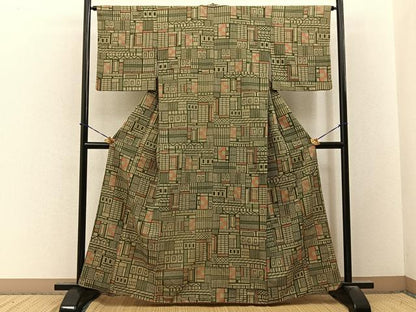 平和屋着物■小紋　幾何学文様　洗える着物　BAAY3612hj