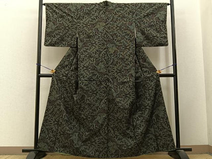 平和屋着物■本場大島紬　9マルキ　草花文　正絹　逸品　BAAY3616hj