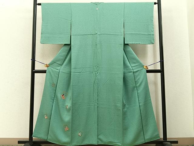 平和屋着物■豪華色留袖　総刺繍　百人一首　金糸　正絹　逸品　BAAY3621hj