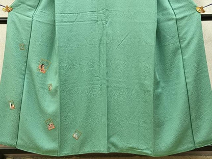 平和屋着物■豪華色留袖　総刺繍　百人一首　金糸　正絹　逸品　BAAY3621hj