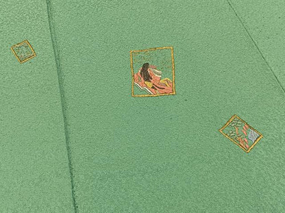 平和屋着物■豪華色留袖　総刺繍　百人一首　金糸　正絹　逸品　BAAY3621hj