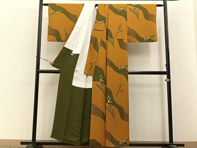 平和屋着物■上質な小紋　チューリップ　正絹　逸品　BAAY3622hj