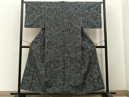 平和屋着物■上質な紬　風景文　正絹　逸品　BAAY3625hj